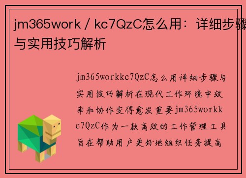 jm365work／kc7QzC怎么用：详细步骤与实用技巧解析